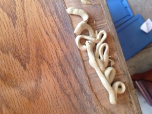 where I applied the wood filler before smoothing it out and sanding it down