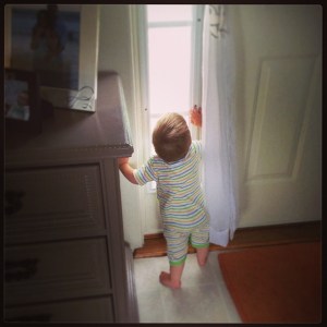 Baby P watching our lawn getting mowed while I worked on the calendar :)